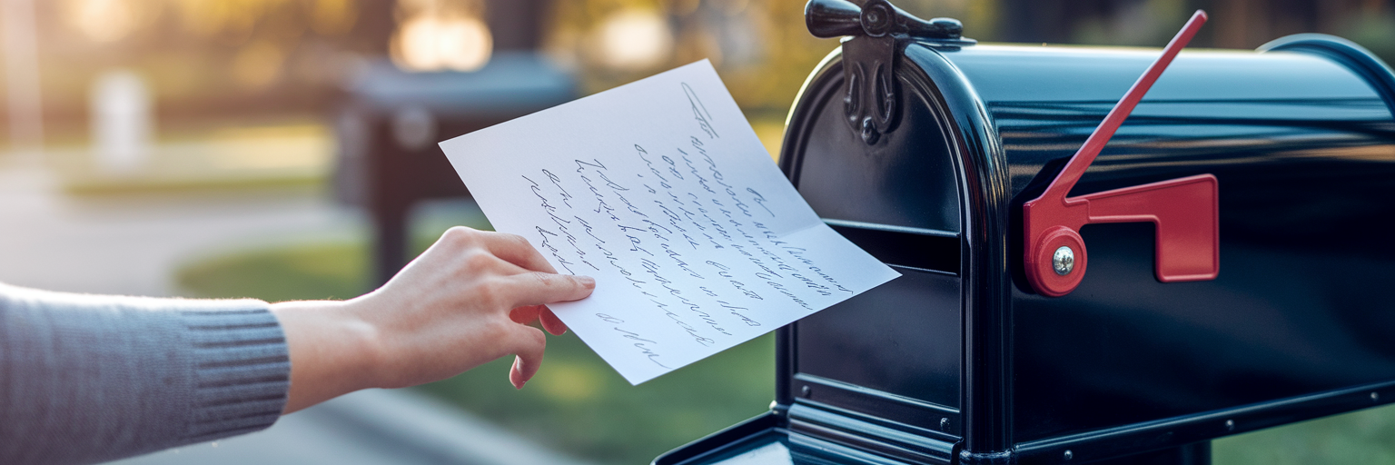 Hand placing letter into a mailbox.