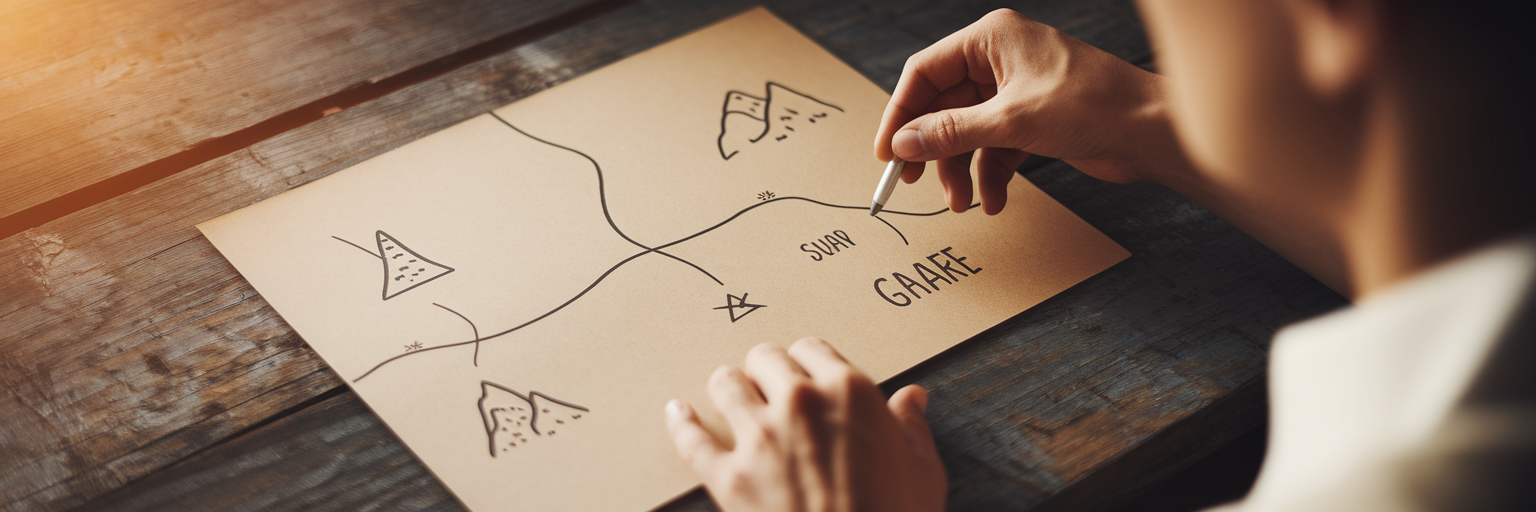 Person tracing a strategic path on a map.