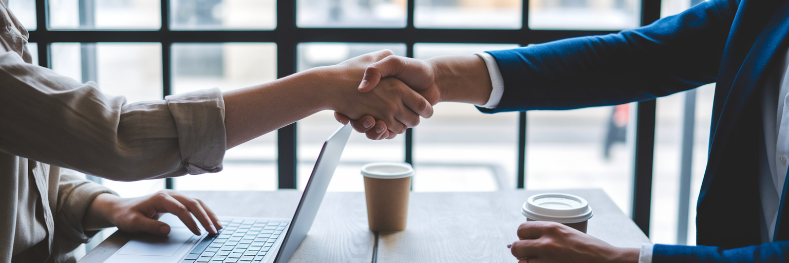 Affiliate marketer and influencer shaking hands