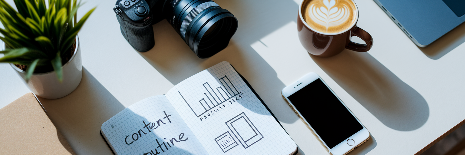 Flat lay of content creation tools