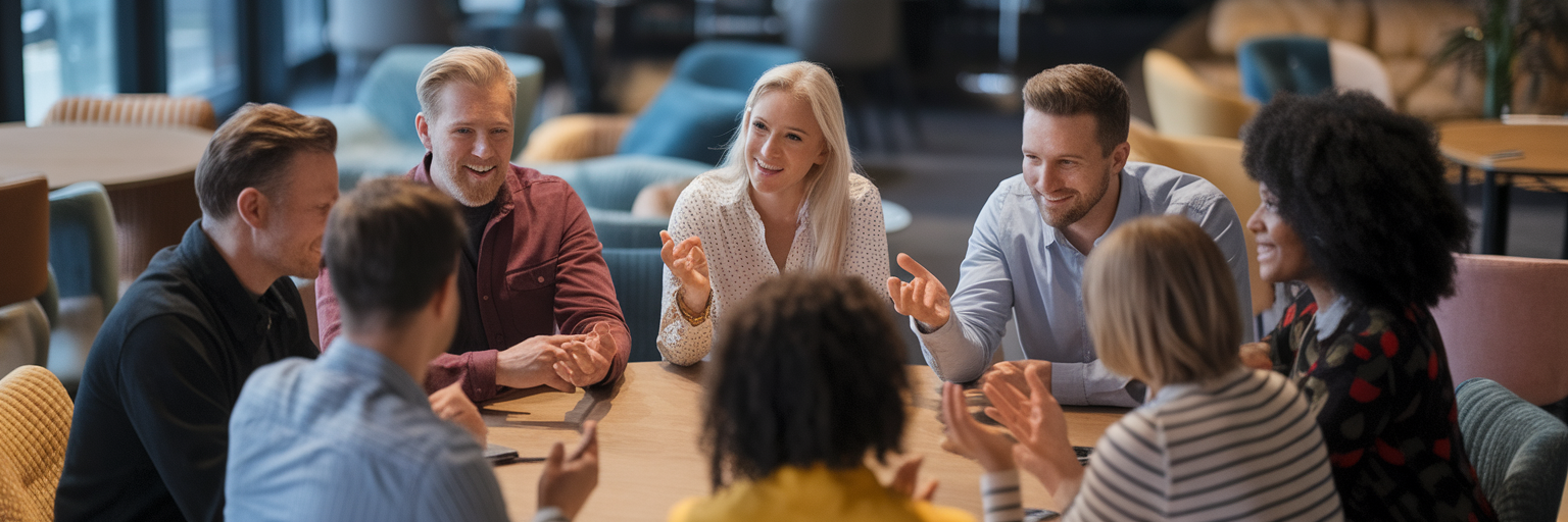 People in a collaborative community discussion.