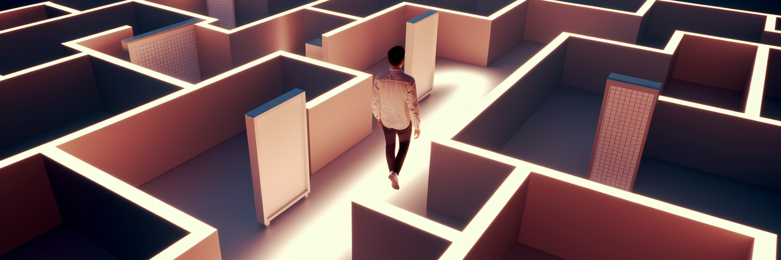 Person navigating a social media maze