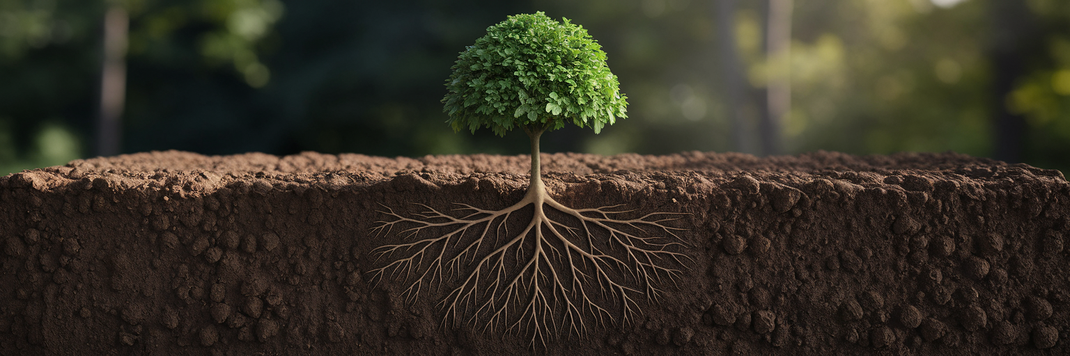 Sapling with a strong, visible root system.